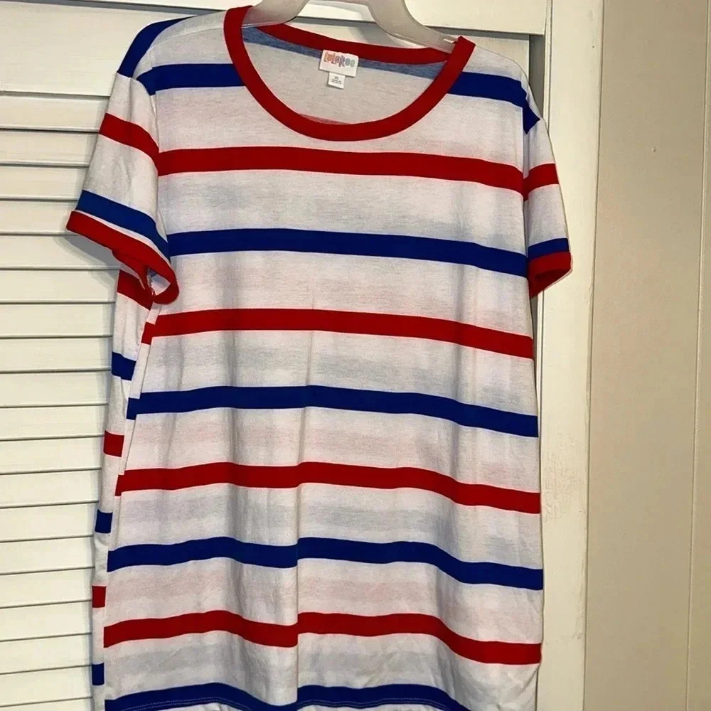 lularoe women’s striped red white blue tshirt short sleeve top size XL